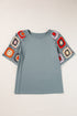 Floral Pattern Crochet Knit Short Sleeve Top