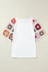 Floral Pattern Crochet Knit Short Sleeve Top