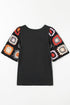 Floral Pattern Crochet Knit Short Sleeve Top