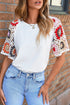 Floral Pattern Crochet Knit Short Sleeve Top