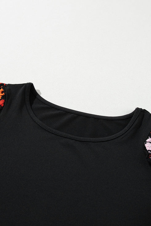 Floral Pattern Crochet Knit Short Sleeve Top