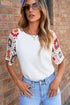 Floral Pattern Crochet Knit Short Sleeve Top