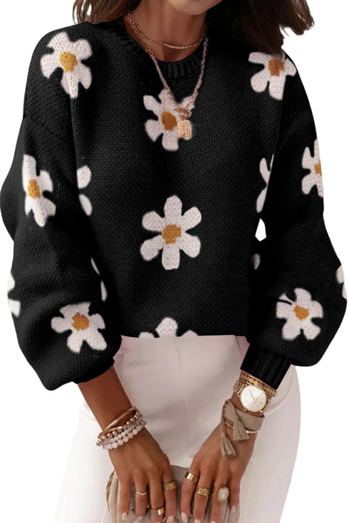 Floral Pattern Drop Shoulder Sweater
