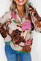 Floral Pattern Knit Quarter Zip Stand Collar Sweater