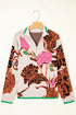 Floral Pattern Knit Quarter Zip Stand Collar Sweater