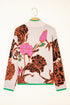 Floral Pattern Knit Quarter Zip Stand Collar Sweater