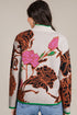 Floral Pattern Knit Quarter Zip Stand Collar Sweater