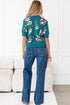 Floral Pattern Mock Neck Short Sleeve Knit Sweater