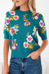 Floral Pattern Mock Neck Short Sleeve Knit Sweater