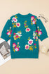 Floral Pattern Mock Neck Short Sleeve Knit Sweater