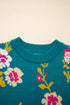 Floral Pattern Mock Neck Short Sleeve Knit Sweater
