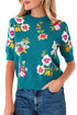 Floral Pattern Mock Neck Short Sleeve Knit Sweater