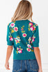 Floral Pattern Mock Neck Short Sleeve Knit Sweater