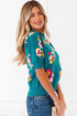 Floral Pattern Mock Neck Short Sleeve Knit Sweater