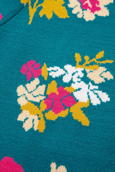 Floral Pattern Mock Neck Short Sleeve Knit Sweater