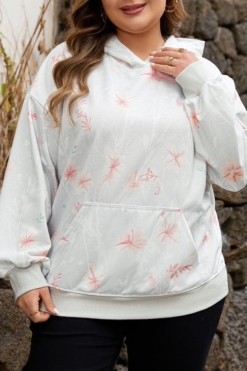 Floral Pattern Relaxed Fit Casual Plus Size Hoodie