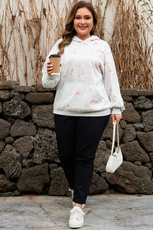 Floral Pattern Relaxed Fit Casual Plus Size Hoodie