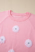 Floral Pattern Short Puff Sleeve Knit Sweater