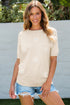Floral Pattern Short Puff Sleeve Knit Sweater