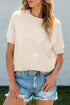 Floral Pattern Short Puff Sleeve Knit Sweater