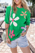 Floral Pattern Short Sleeve Crew Neck Knit Sweater