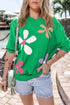 Floral Pattern Short Sleeve Crew Neck Knit Sweater