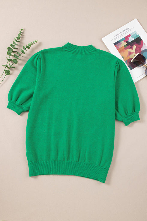 Floral Pattern Short Sleeve Crew Neck Knit Sweater