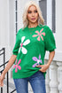 Floral Pattern Short Sleeve Crew Neck Knit Sweater