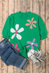 Floral Pattern Short Sleeve Crew Neck Knit Sweater