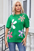Floral Pattern Short Sleeve Crew Neck Knit Sweater