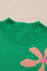 Floral Pattern Short Sleeve Crew Neck Knit Sweater