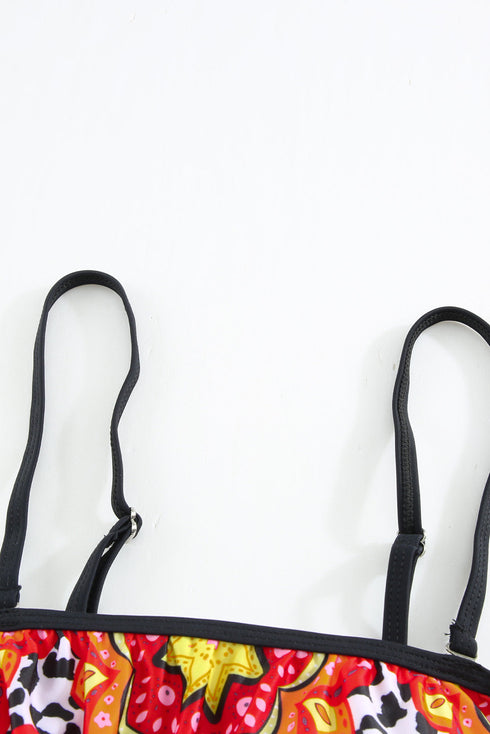 Floral Pattern Strapless Tankini Set