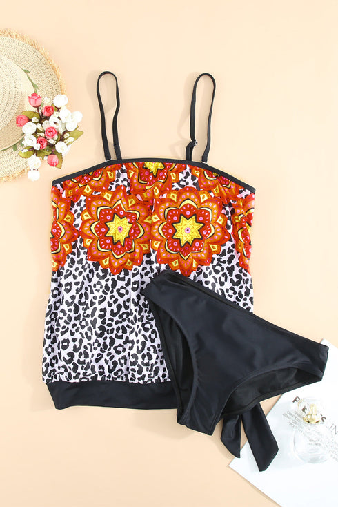 Floral Pattern Strapless Tankini Set