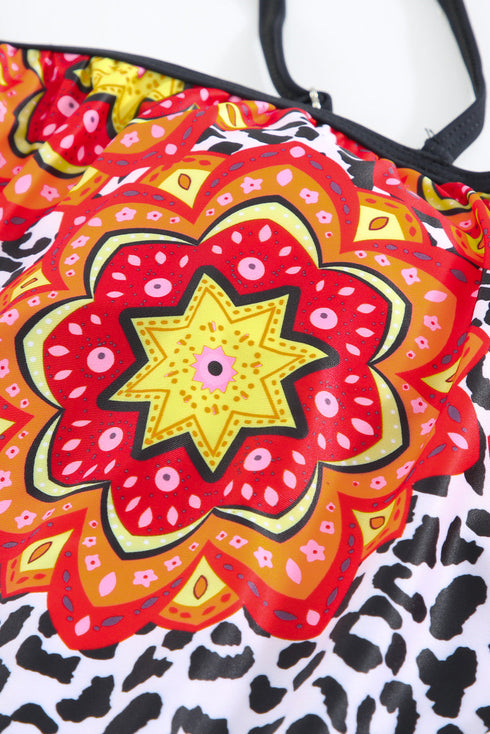 Floral Pattern Strapless Tankini Set