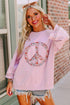 Floral Peace Sign Graphic Drop Shoulder Wide Sleeve Top