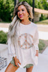 Floral Peace Sign Graphic Drop Shoulder Wide Sleeve Top