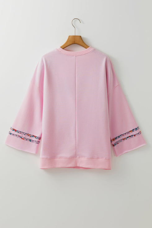 Floral Peace Sign Graphic Drop Shoulder Wide Sleeve Top