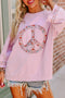 Floral Peace Sign Graphic Drop Shoulder Wide Sleeve Top