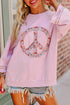 Floral Peace Sign Graphic Drop Shoulder Wide Sleeve Top