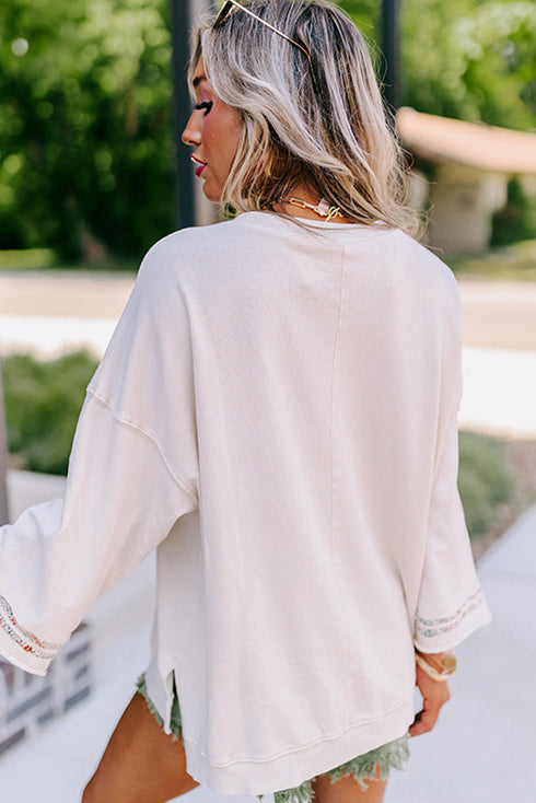 Floral Peace Sign Graphic Drop Shoulder Wide Sleeve Top