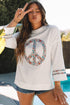 Floral Peace Sign Graphic Drop Shoulder Wide Sleeve Top