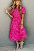 Floral Pintuck Button Front Tiered Midi Dress