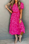 Floral Pintuck Button Front Tiered Midi Dress