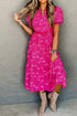 Floral Pintuck Button Front Tiered Midi Dress