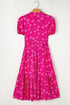 Floral Pintuck Button Front Tiered Midi Dress