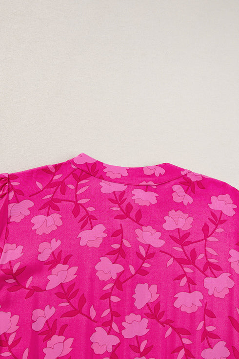 Floral Pintuck Button Front Tiered Midi Dress