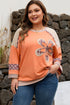 Floral Plaid Patched Waffle Knit Plus Size Long Sleeve Top