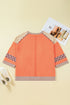 Floral Plaid Patched Waffle Knit Plus Size Long Sleeve Top
