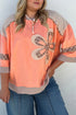 Floral Plaid Patched Waffle Knit Plus Size Long Sleeve Top