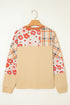 Floral Plaid Patchwork Mixed Print Long Sleeve Top